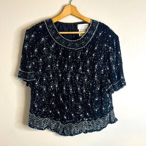 Vtg papell boutique evening Elegant Black Beaded Women's Top size 2X old money